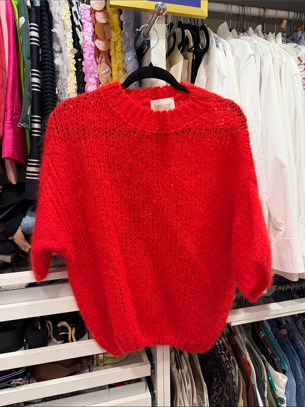 Benaar Red Mohair-Blend Crewneck Sweater